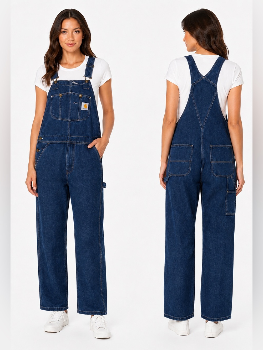Carhartt R07-DST Washed Denim Bib Overalls 34x28 Carpenter Workwear EUC